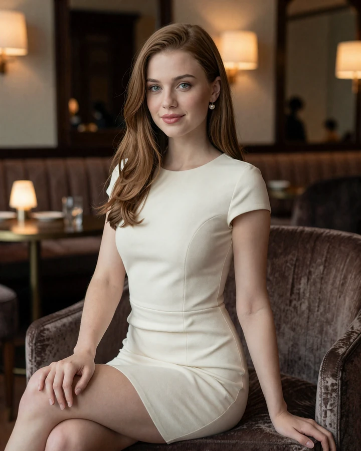 Attractive woman in a Manhattan lounge shown as a featured match on a sugar daddy dating site