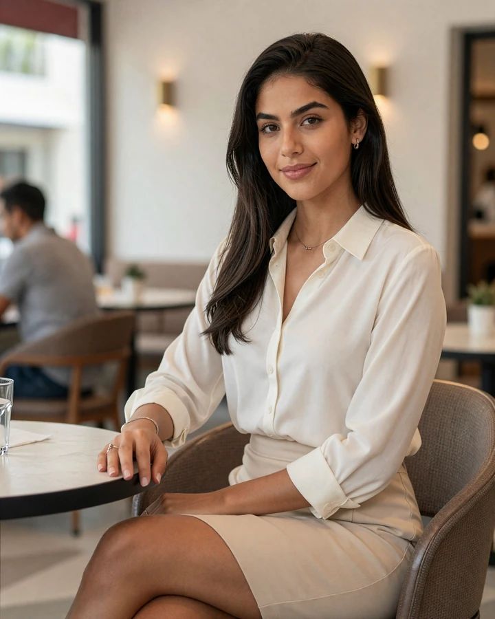 Elegant brunette woman in a Highland Park Dallas lounge featured as a sugar baby Dallas match