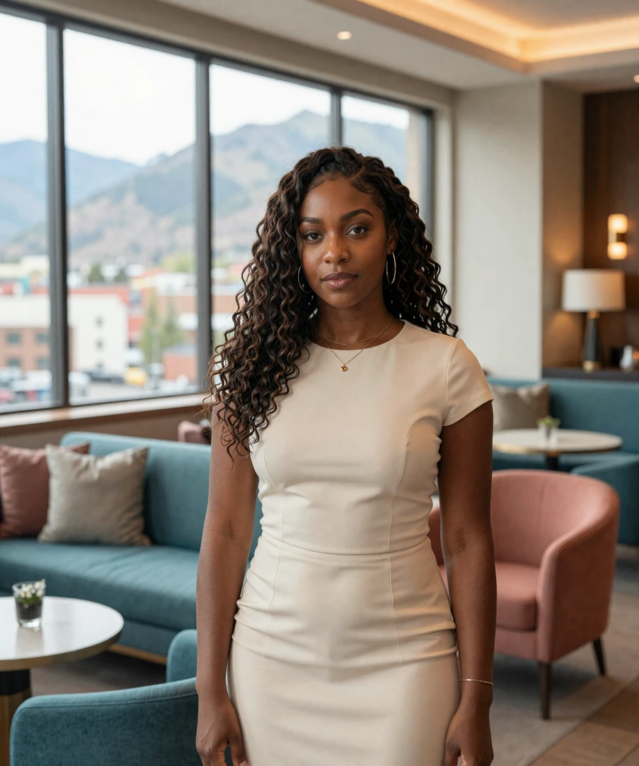 Elegant woman in an upscale Denver lounge representing private sugar baby Denver matching